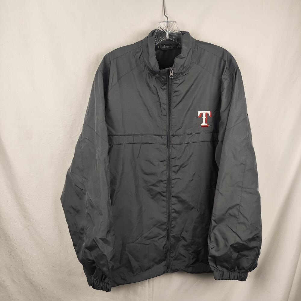 Texas Rangers Jacket Mens Large Gray MLB Baseball Full Zip Windbreaker Dunbrooke